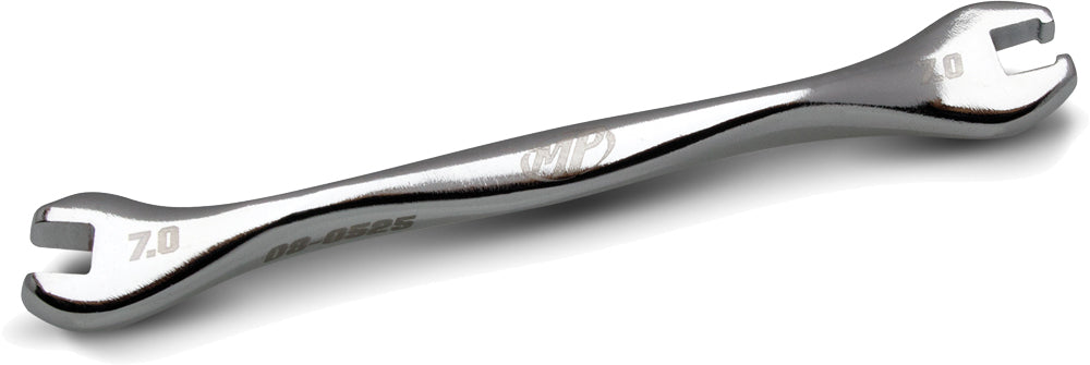 Motion Pro Spoke Wrench Ergo 7.0mm tool for motorcycle wheel spokes, black handle with ergonomic grip, compact and durable design.