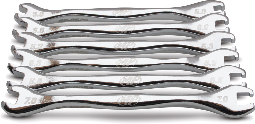 Motion Pro Spoke Wrench Ergo Set of 6, durable tools for motorcycle wheel spoke adjustments, featuring ergonomic handles.
