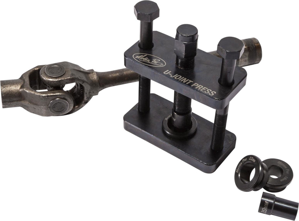 Motion Pro U-Joint Press Tool 70-8438 for pressing universal joints, shown in black with ergonomic handle and metal construction.