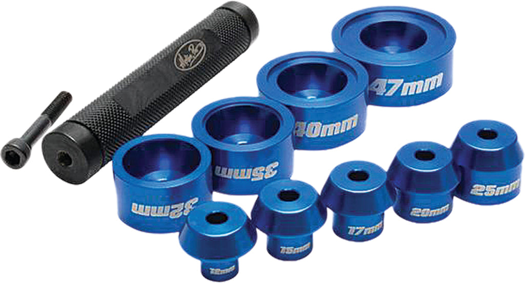 Motion Pro Wheel Bearing Driver Set 57-8551, tools for installing and removing wheel bearings, shown with multiple driver pieces.