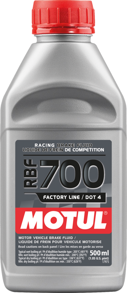 Motul RBF 700 Fl Dot 4 brake fluid 500ml bottle, automotive brake fluid chemical for high-performance braking systems.