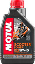 Load image into Gallery viewer, Motul Scooter Synthetic Oil 4T 5W40 1L bottle, motor oil for scooters, with product label visible.
