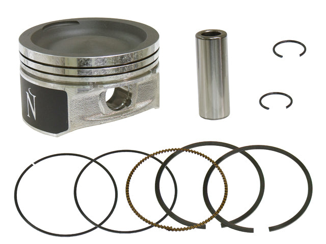 Namura piston kit with +0.02 polished piston and components for engine repair, featuring detailed parts and branding.