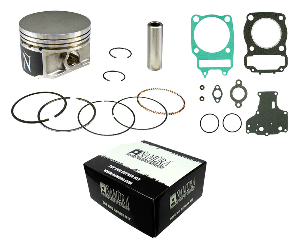 Namura Top End Kit 77.95/Std 11:1 piston kit with components for motorcycle engine repair, featuring high-performance parts.