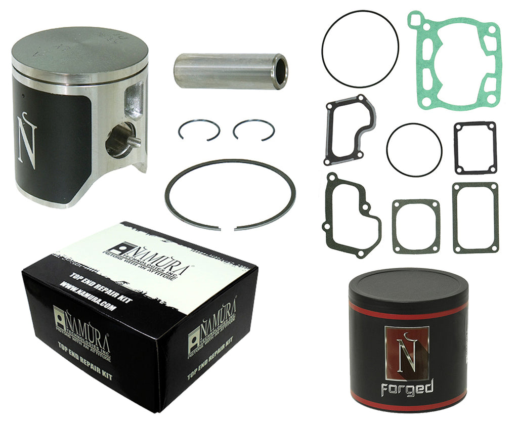 Namura top end kit with composite cylinder for Suzuki 185-3000B, includes piston and components, in black and silver finish.