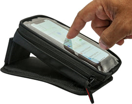 Nelson-Rigg Route 1 magnetic phone holder in black mounted on a vehicle, designed for secure smartphone attachment during rides.