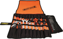 Load image into Gallery viewer, Nelson-Rigg Trailsend large tool roll with multiple compartments, black fabric, and zipper closure for organized tool storage.