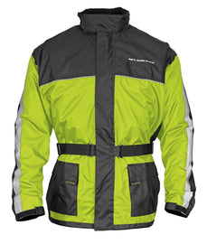 Nelson-Rigg Solostorm Hi-Vis Yellow and Black jacket with reflective accents, designed for high visibility and safety.