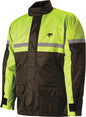 Nelson-Rigg Stormrider rain suit in black and hi-vis yellow, size medium, shown laid flat on a white background.