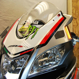 New Rage Cycles front LED turn signals for motorcycles, illumination product with clear lens and mounting brackets.