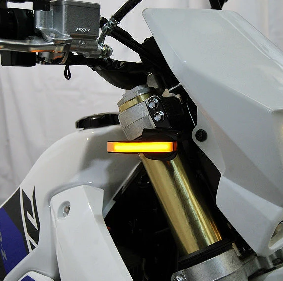 New Rage Cycles front LED turn signals for Suzuki motorcycles, featuring bright illumination and durable design.