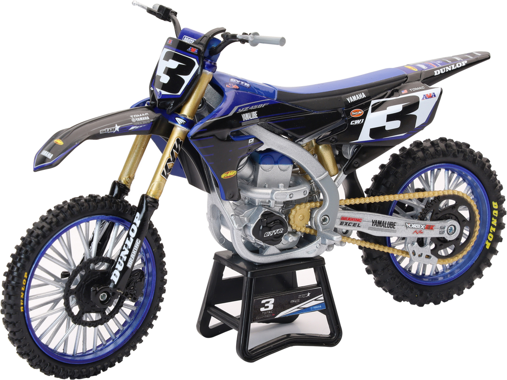New Ray Toys 1:12 scale Yamaha YZ450F Eli Tomac #3 motocross accessories, detailed miniature motorcycle part.