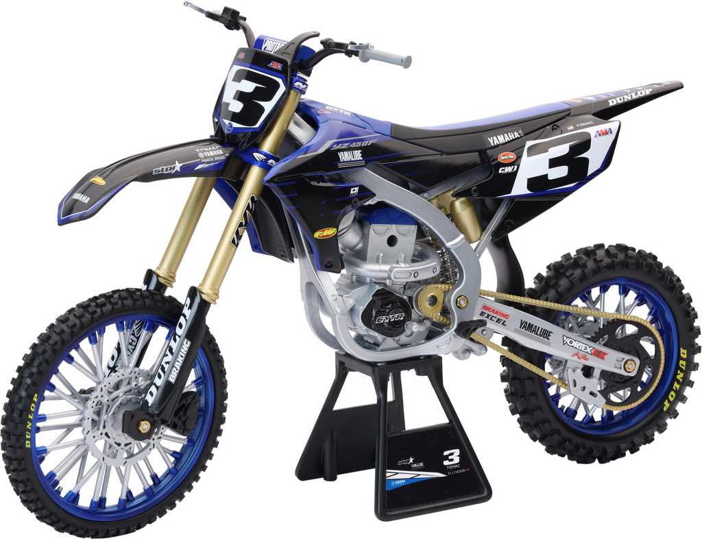 New Ray Toys Yamaha Factory Team YZ450F Eli Tomac #3 accessories, detailed miniature motorcycle part for 1:6 scale model.