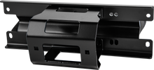 Load image into Gallery viewer, Open Trail Winch Mount 459-0440 installed on off-road vehicle, showcasing durable black metal construction and mounting features.