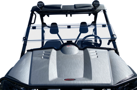 Open Trail folding windshield for off-road vehicles, clear windscreen with adjustable folding feature.