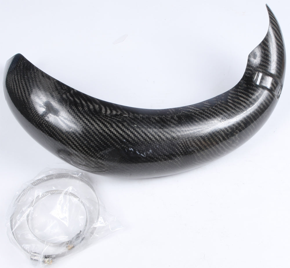 P3 Carbon Fiber Pipe Guard for exhaust system, lightweight and durable, with a sleek black finish and textured surface.