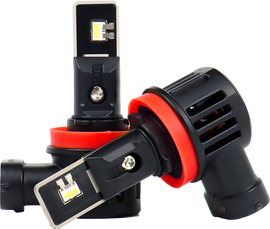 Pathfinder H11 high intensity LED bulb with 6000 lumens and 24W for vehicle illumination, showing the bright LED light and bulb design.