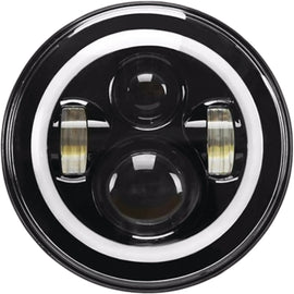 Pathfinder 7-inch LED headlight with full halo in black, high-definition design for trucks and off-road vehicles.
