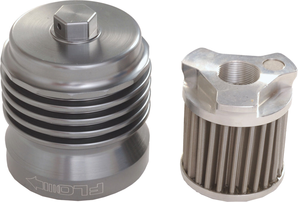 PC Racing Flo reusable steel oil filter, model 56-7102, designed for automotive engine oil filtration.