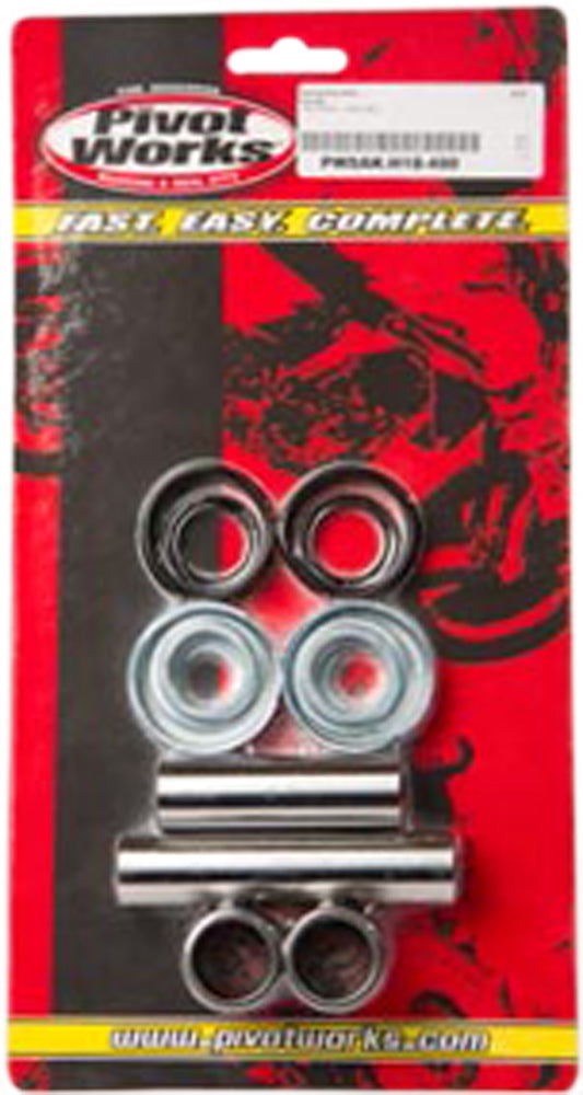 Pivot Works Swingarm Kit 52-0026 for motorcycle suspension showing assembled swingarm components and brand logo.