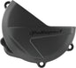 Polisport Plastics black clutch cover protector for motorcycle engine, part number 64-0714B, shown on a body component.