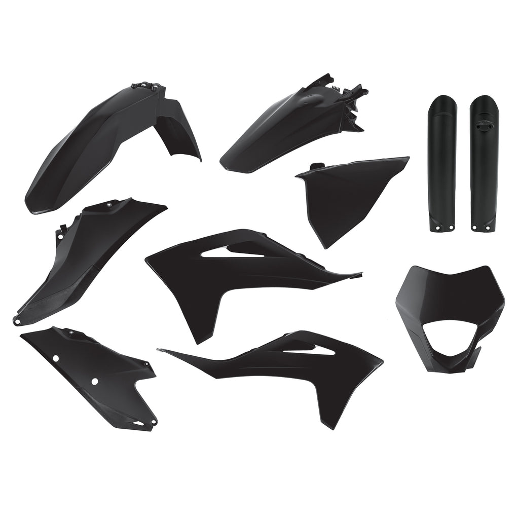 Polisport Plastics Enduro full body kit in black for Gas models, lightweight durable plastic for motorcycle protection.