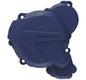 Blue Polisport Plastics ignition cover protector for motorcycle, made of durable plastic, with visible branding and mounting features.