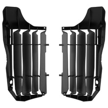 Load image into Gallery viewer, Black Polisport Plastics radiator louvers for body, model 64-847411, shown on a motorcycle radiator with mounting points.