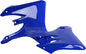 Blue Polisport Plastics radiator shroud body for motorcycles, model 64-4128, with detailed mounting points and aerodynamic design.