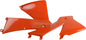 Polisport Plastics orange radiator shroud body for motocross bike, part number 64-4247, shown on a motorcycle.
