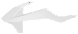 Polisport Plastics white radiator shroud body for off-road motorcycles, model 64-6008, with detailed vents and mounting points.