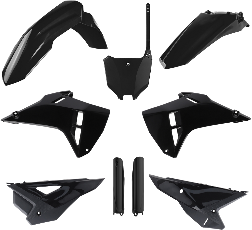 Polisport Plastics Honda CRF body restyle kit in black, includes plastic panels for motorcycle customization and protection.