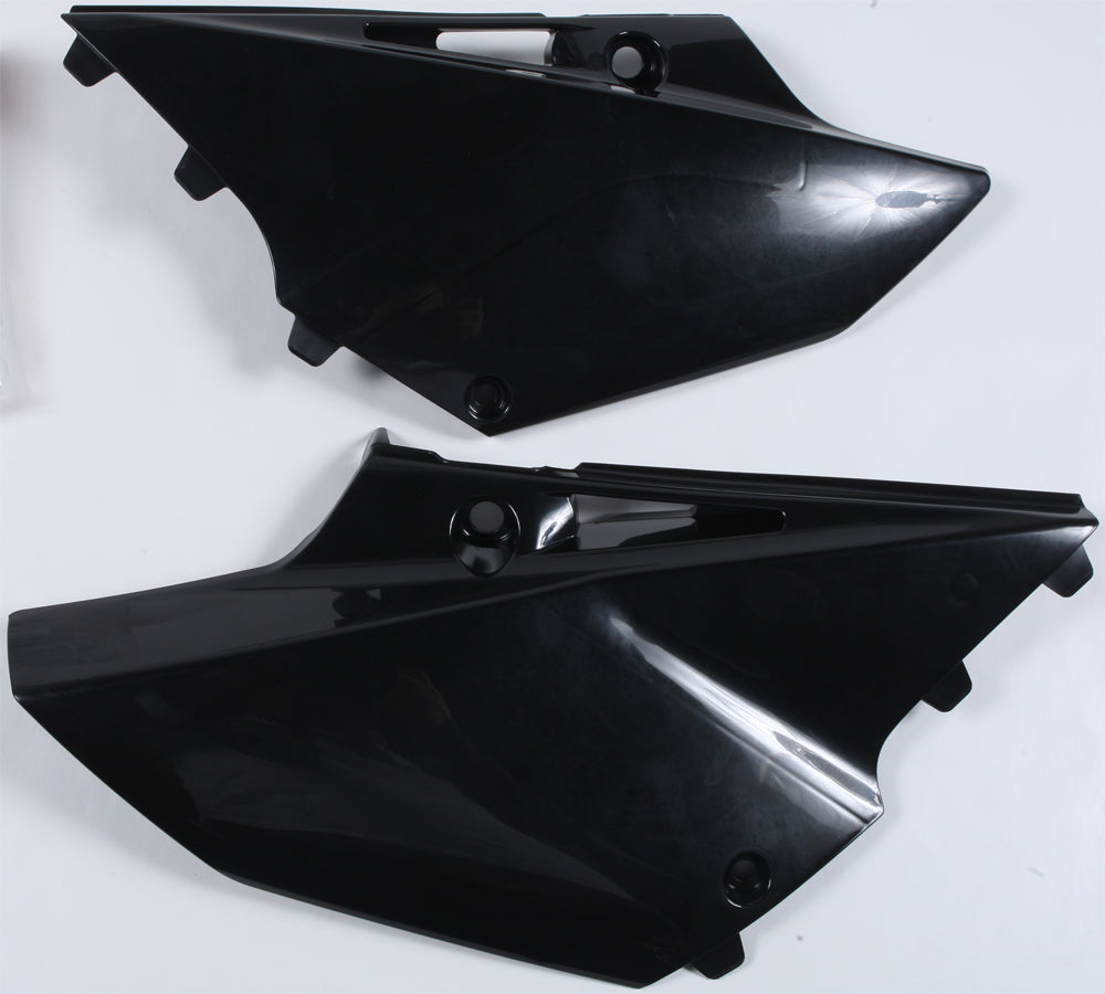 Black Polisport Plastics side panels for body, model 64-6064, showing the sleek plastic design on a motorcycle.