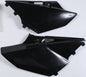 Black Polisport Plastics side panels for body, model 64-6064, showing the sleek plastic design on a motorcycle.