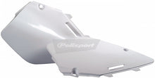 Load image into Gallery viewer, White Polisport Plastics side panels for body, model 64-4430, shown in the image with detailed design and mounting points.