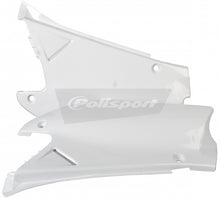 Load image into Gallery viewer, Polisport Plastics white side panels for motorcycle body, model 64-6010, shown installed on bike with clean plastic finish.