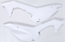 Load image into Gallery viewer, Polisport Plastics white side panels for motorcycle body, model 64-6102, showing smooth, durable plastic panels on a motorcycle.