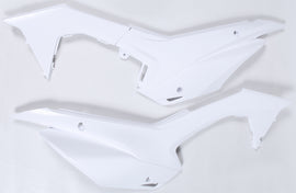 Polisport Plastics white side panels for motorcycle body, model 64-6102, showing smooth, durable plastic panels on a motorcycle.