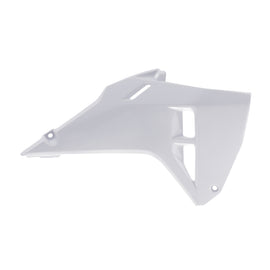 Polisport Plastics white radiator scoops for HON CRF motorcycle, replacement parts with durable plastic construction.