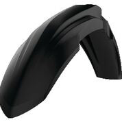 Black Polisport Plastics front fender for motorcycles, model 64-03268, with a sleek curved design and durable plastic construction.