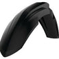 Black Polisport Plastics front fender for motorcycles, model 64-03268, with a sleek curved design and durable plastic construction.
