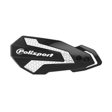 Load image into Gallery viewer, Polisport Plastics MX Flow Handguards in black and white mounted on motocross handlebars.