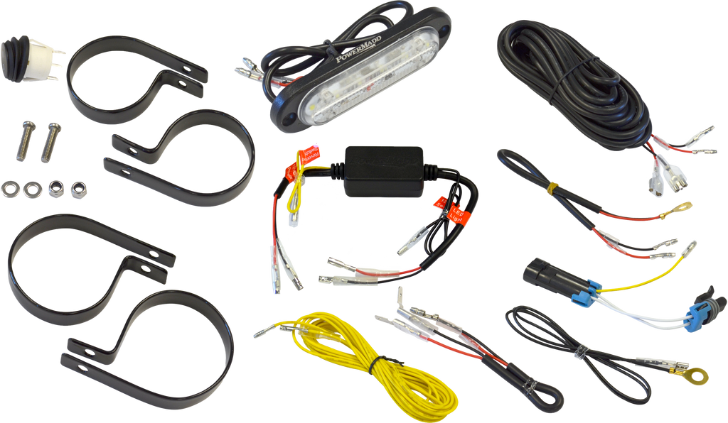 Powermadd UTV auto reverse light kit with illumination, featuring multiple lights and wiring for vehicle safety and visibility.