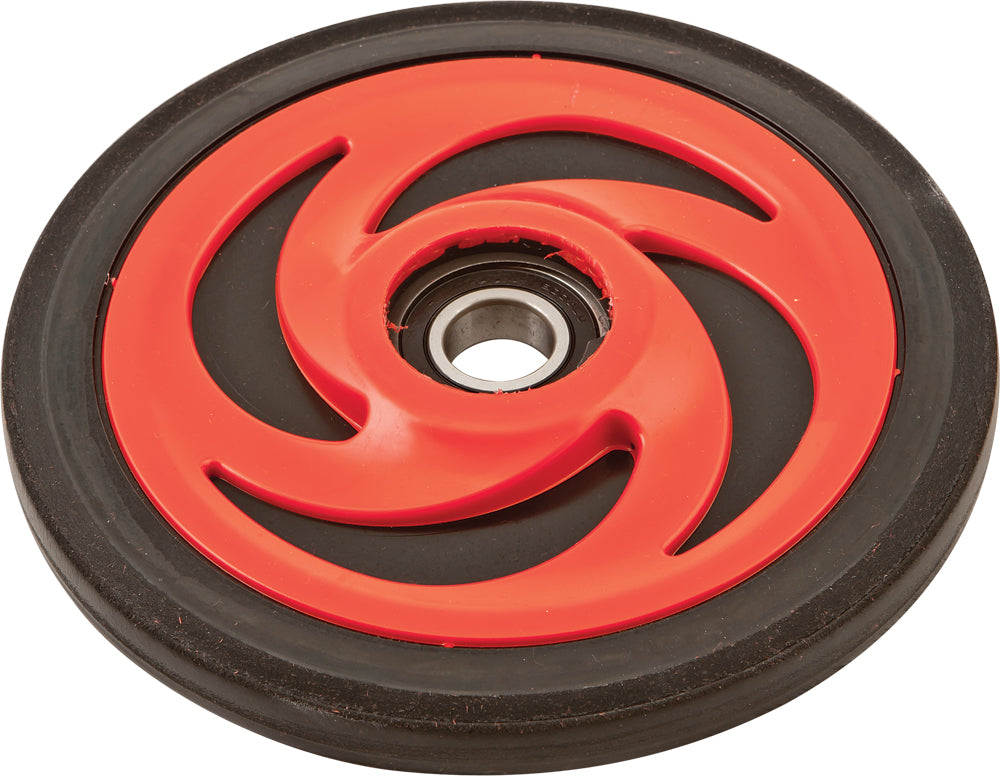 Red Ppd idler wheel, 5.62-inch diameter, 20mm width, designed for industrial machinery, shown in the image.