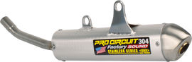 Pro Circuit 304 Silencer exhaust for motocross bikes, shown in black with mounting hardware attached.