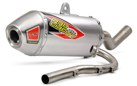 Pro Circuit T-6 stainless exhaust system for Kawasaki motorcycle, featuring polished metal finish and durable construction.