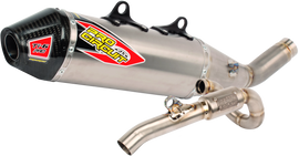 Pro Circuit Ti-6 Pro Ti exhaust system with carbon cap for motorcycle, showcasing sleek design and branding on the exhaust.