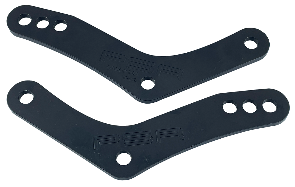 Black PSR suspension lowering link with 1-inch to 2-inch drop, designed for improved ride height and handling.