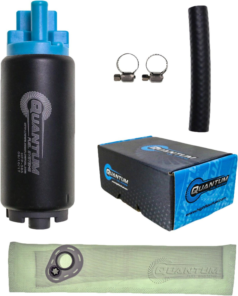 Quantum Electric Fuel Pump 821-03060 for intake and carburetor fuel system, shown installed in a vehicle engine.