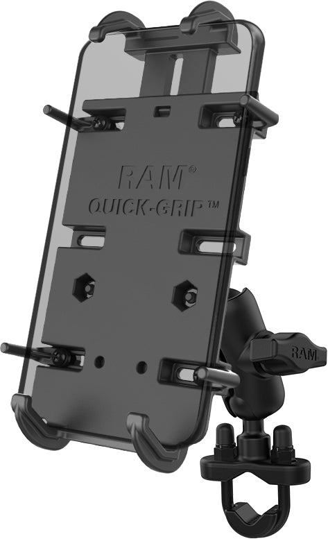 Ram Quick Grip XL mount with U-bolt, heavy-duty bracket for secure device attachment, compatible with various vehicles and surfaces.